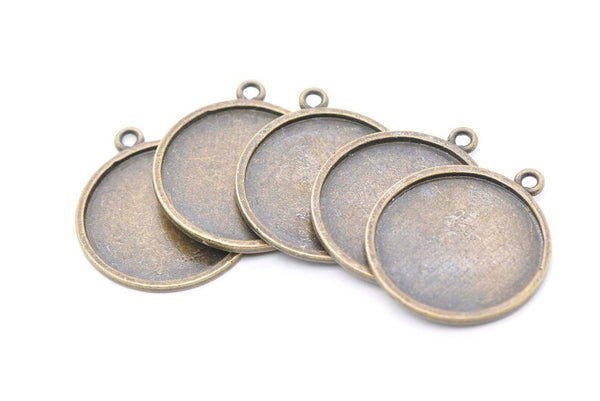 10 pcs of Antique Bronze Round Cameo Base Settings Match 25mm Cabochon A4167