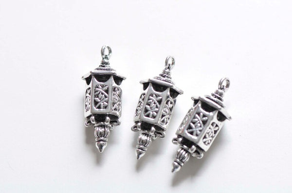 6 pcs of Antique Silver 3D Filigree Lantern Pendant Charms 12x35mm A7397