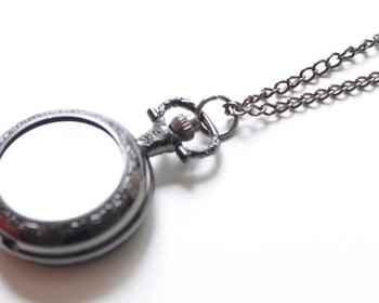 1 PC Gunmetal Black Blank Bezel Pocket Watch Necklace Match 1 inch (25mm) Cabochon A8105