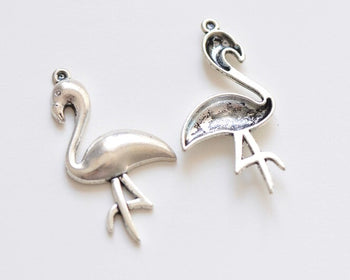 10 pcs Antique Silver Flamingo Bird Charms 25x46mm