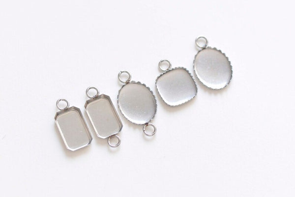 10 pcs Stainless Steel Blank Pendant Tray Tiny Square Rectangle Oval Shapes