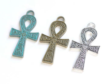 Antique Bronze/Silver/Patina Ankh Cross Egyptian Charms Set of 20