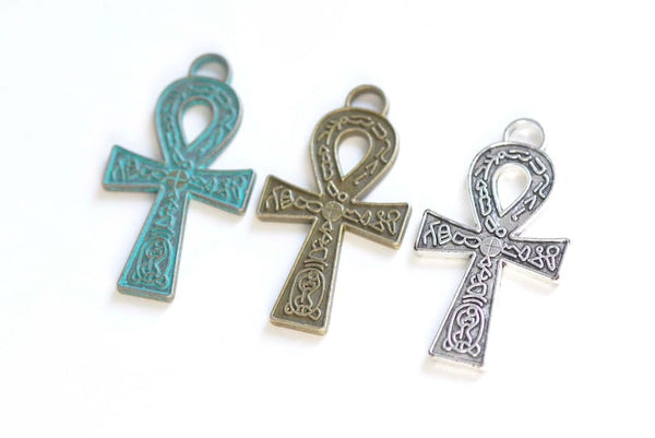 Antique Bronze/Silver/Patina Ankh Cross Egyptian Charms Set of 20