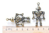 4 pcs Antique Bronze Filigree 3D Robot Charms Pendants 24x45mm