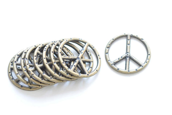 10 pcs of Antique Bronze Textured Peace Symbol Charms 25mm A7539