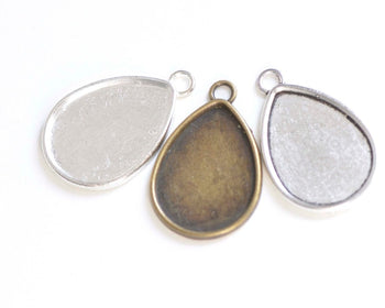 10 pcs Antique Bronze/Silver Teardrop Cabochon Base Tray