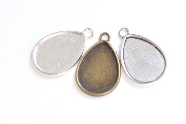 10 pcs Antique Bronze/Silver Teardrop Cabochon Base Tray