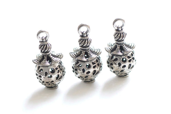 6 pcs Antique Silver 3D Filigree Lantern Lamp Pendant Charms 13x28mm