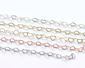 3.3 ft (1m) Anti Tarnish Heart Chain Soldered Links 3x4.3mm