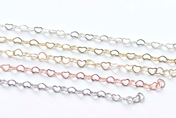 3.3 ft (1m) Anti Tarnish Heart Chain Soldered Links 3x4.3mm