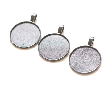 Black E-coating Metal Round Base Settings Pendant Tray Match 25mm Cabochon Set of 10