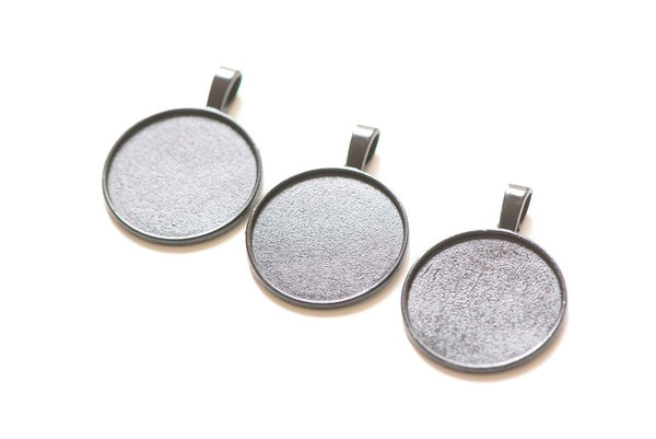 Black E-coating Metal Round Base Settings Pendant Tray Match 25mm Cabochon Set of 10