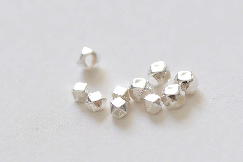 4 pcs 925 Polished Sterling Silver Faceted Geometric Spacer Beads Size 2mm/2.5mm/3mm