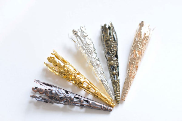 50 pcs Iron Filigree Cone Long Bead Caps 8x41mm Antique Bronze/Copper/Silver/Platinum/Light Gold/Gold