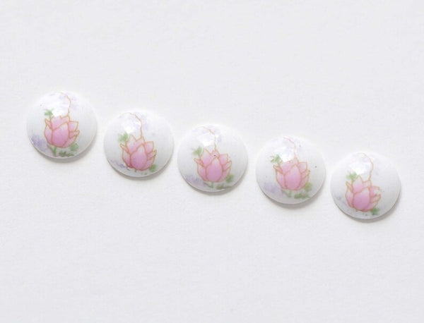 10 pcs of Hand Painted Round Flower Ceramic Cameo Cabochon 10.5mm