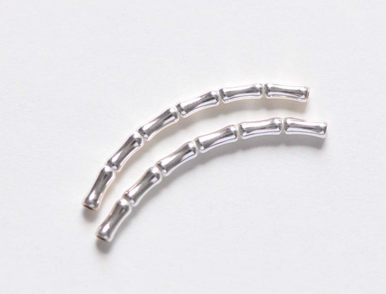 Polished 925 Sterling Silver Curved Bamboo Tubes 35mm