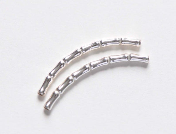 Polished 925 Sterling Silver Curved Bamboo Tubes 35mm