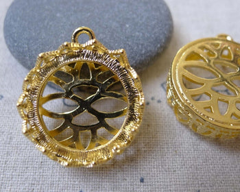 4 pcs Gold Tone Brass Filigree Round Base Settings Match 20mm Cameo A2789