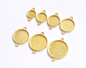 Shiny Gold Round Cameo Base Setting Connector Set of 10