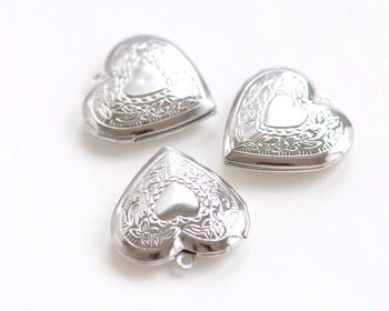 4 pcs of Platinum Heart Shaped Photo Lockets 29mm