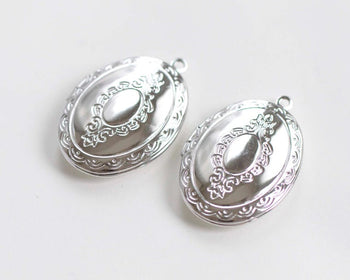 4 pcs of Platinum Brass Cross Oval Large Concave Photo Lockets 27x37mm