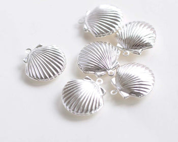 4 pcs Shiny Silver Scallop Shell Photo Lockets 19x22mm