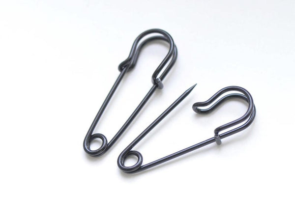 10 pcs Black Painted Safety Pins Vintage Brooch Findings 9x31mm