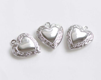 10 pcs of Platinum Heart Shaped Photo Lockets 19x22mm
