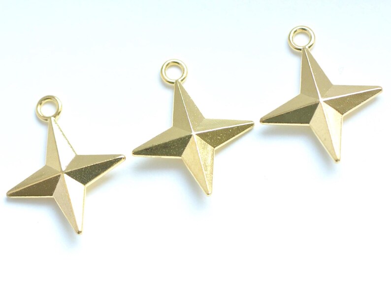 Shiny Gold Four Pointed Star Charm Pendants 25x30mm Set of 10