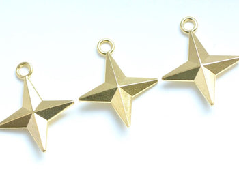 Shiny Gold Four Pointed Star Charm Pendants 25x30mm Set of 10