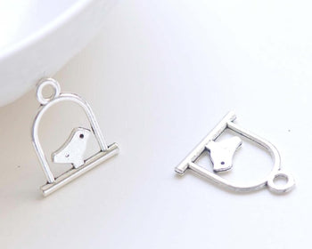 Flat Bird Ring Connector Antique Silver Cage Charms 15x17mm Set of 20 pcs A803