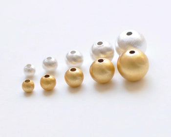 925 Sterling Silver Vermeil Brushed Seamless Round Spacer Beads 4mm-12mm Set of 2