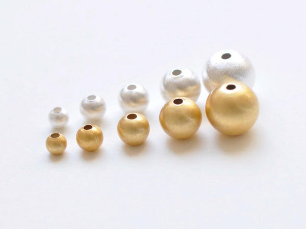 925 Sterling Silver Vermeil Brushed Seamless Round Spacer Beads 4mm-12mm Set of 2