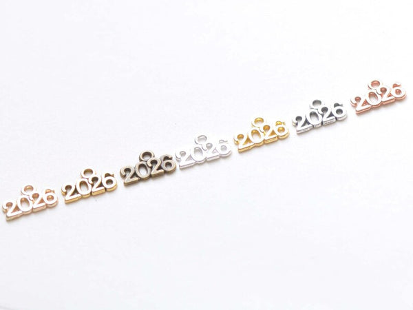 50 pcs New Year 2026 Charms Shiny Gold/Antique Silver/Antique Bronze