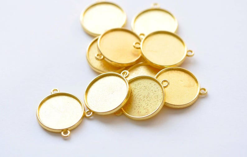 Shiny Gold Pendant Tray Connector Double Sided Match 20mm/25mm Cabochon Set of 10