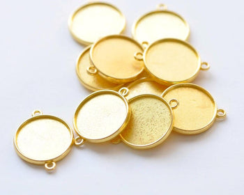 Shiny Gold Pendant Tray Connector Double Sided Match 20mm/25mm Cabochon Set of 10