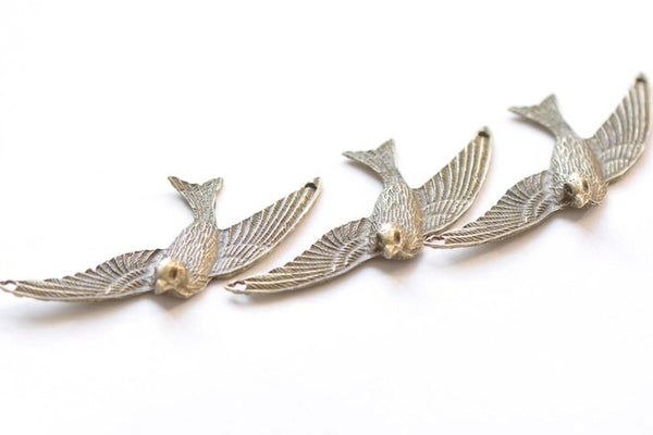 10 pcs Antique Bronze Swallow Bird Dove Charms Two Loops 38x72mm