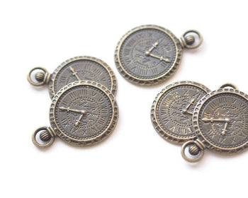 10 pcs of Antique Bronze Round Clock Charms 21x29mm