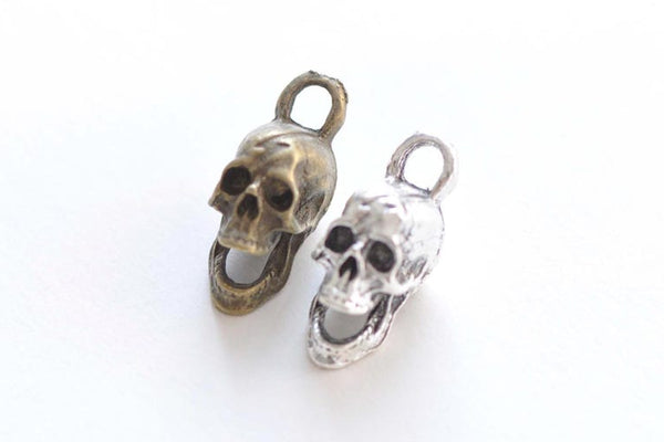 10 pcs of Antique Bronze/Silver Skull Charms 12x29mm