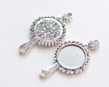 6 pcs Antique Silver Small Fancy Hand Mirror Pendant 31.5x58mm