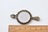 2 pcs Antique Bronze Small Fancy Real Glass Hand Mirror Pendant 31.5x58mm