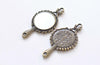 2 pcs Antique Bronze Small Fancy Real Glass Hand Mirror Pendant 31.5x58mm