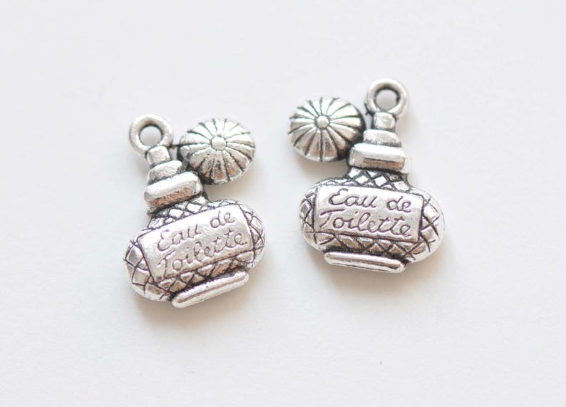 Antique Silver Perfume Bottle Charms Beauty Pendants Set of 10