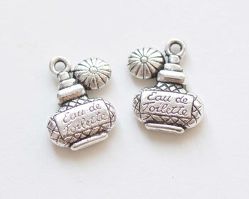 Antique Silver Perfume Bottle Charms Beauty Pendants Set of 10