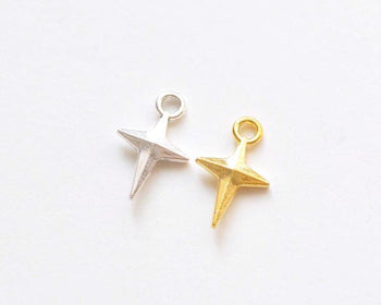 Antique Silver/Shiny Gold Four Pointed Star Tiny Charms 9x14mm Set of 50