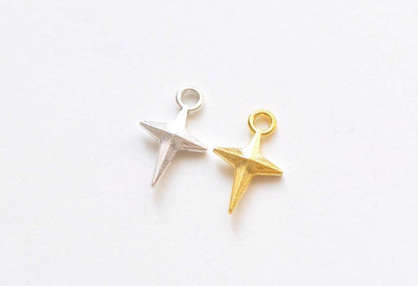 Antique Silver/Shiny Gold Four Pointed Star Tiny Charms 9x14mm Set of 50