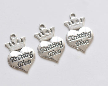 10 pcs of Antique Silver Heart Crown Charms 16x23mm