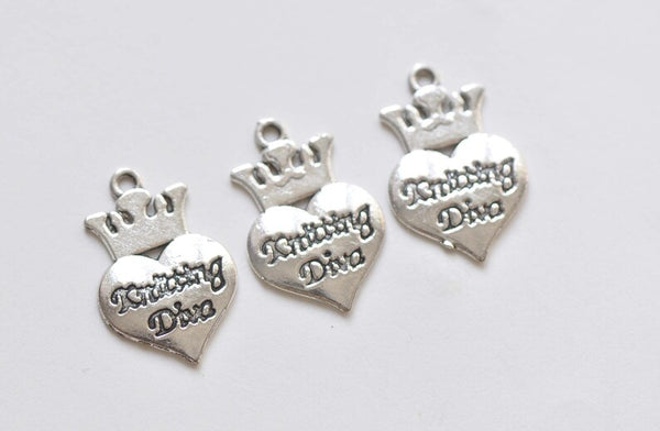 10 pcs of Antique Silver Heart Crown Charms 16x23mm