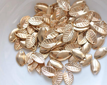 50 pcs Gold Tone Leaf Charms 7x11mm
