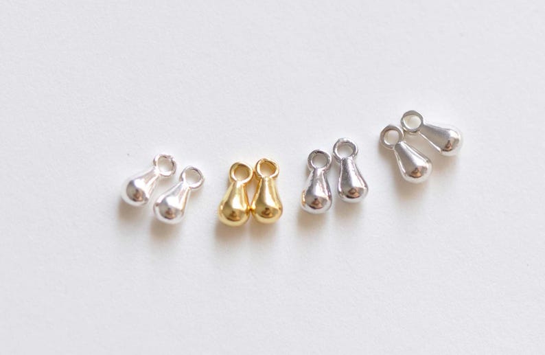2 pcs 925 Sterling Silver Teardrop Charms Pendants Silver/Platinum/Gold